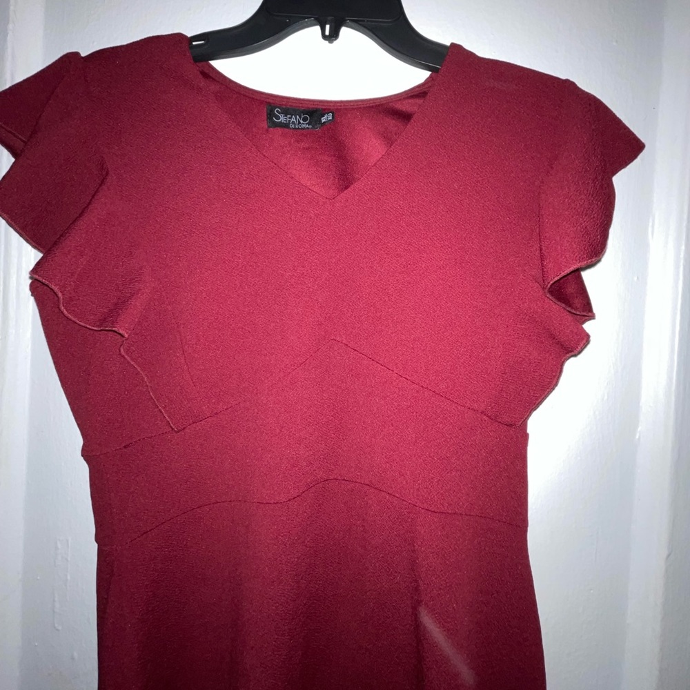 Stefano Di Roma Short Sleeve Flutter Sleeve Shift Dress - Wine Red